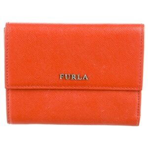 Furla Orange Textured Leather Trifold Wallet